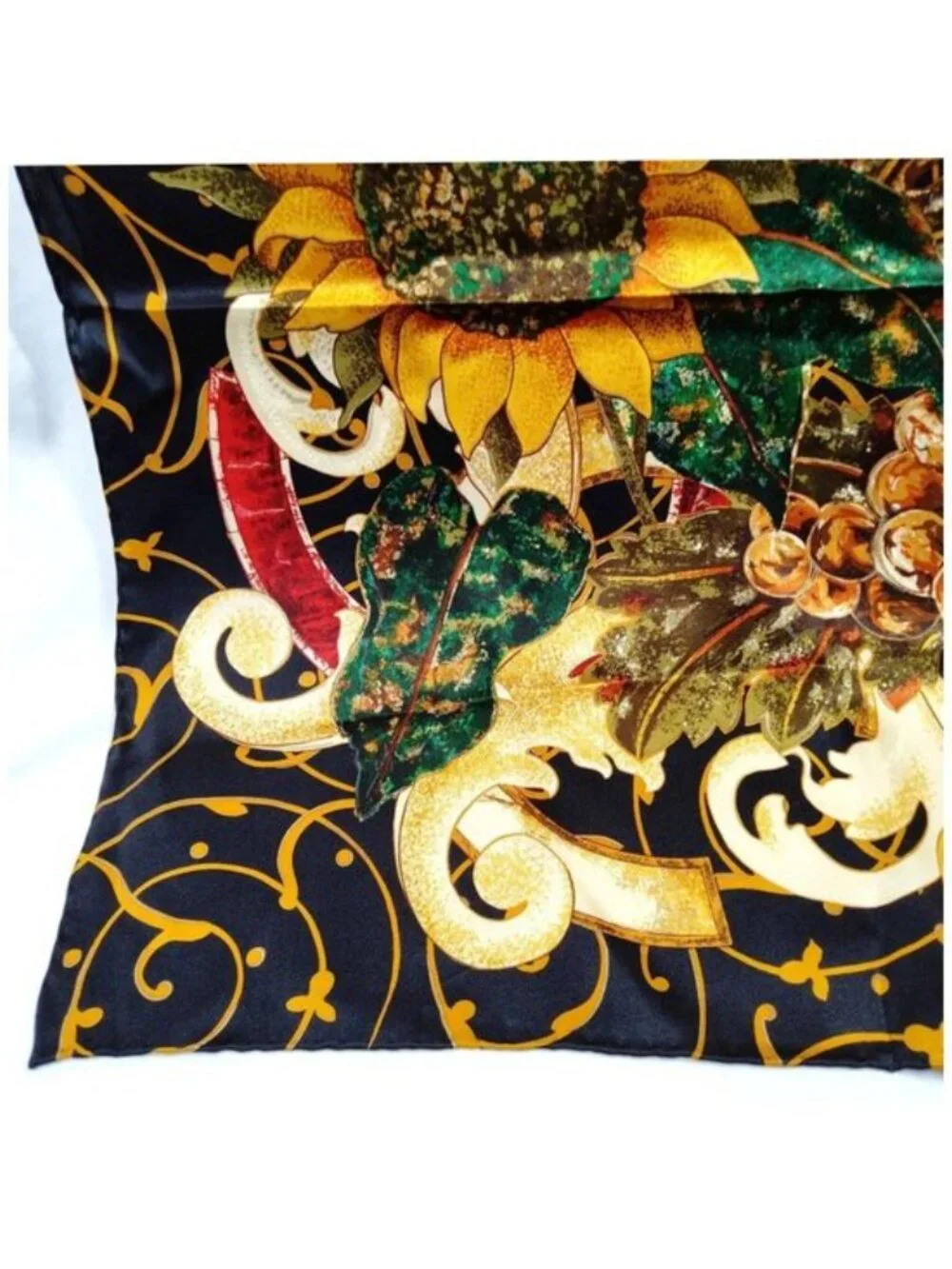 Authentic CHANEL Floral Sunflower Silk Square Scarf CC Logo